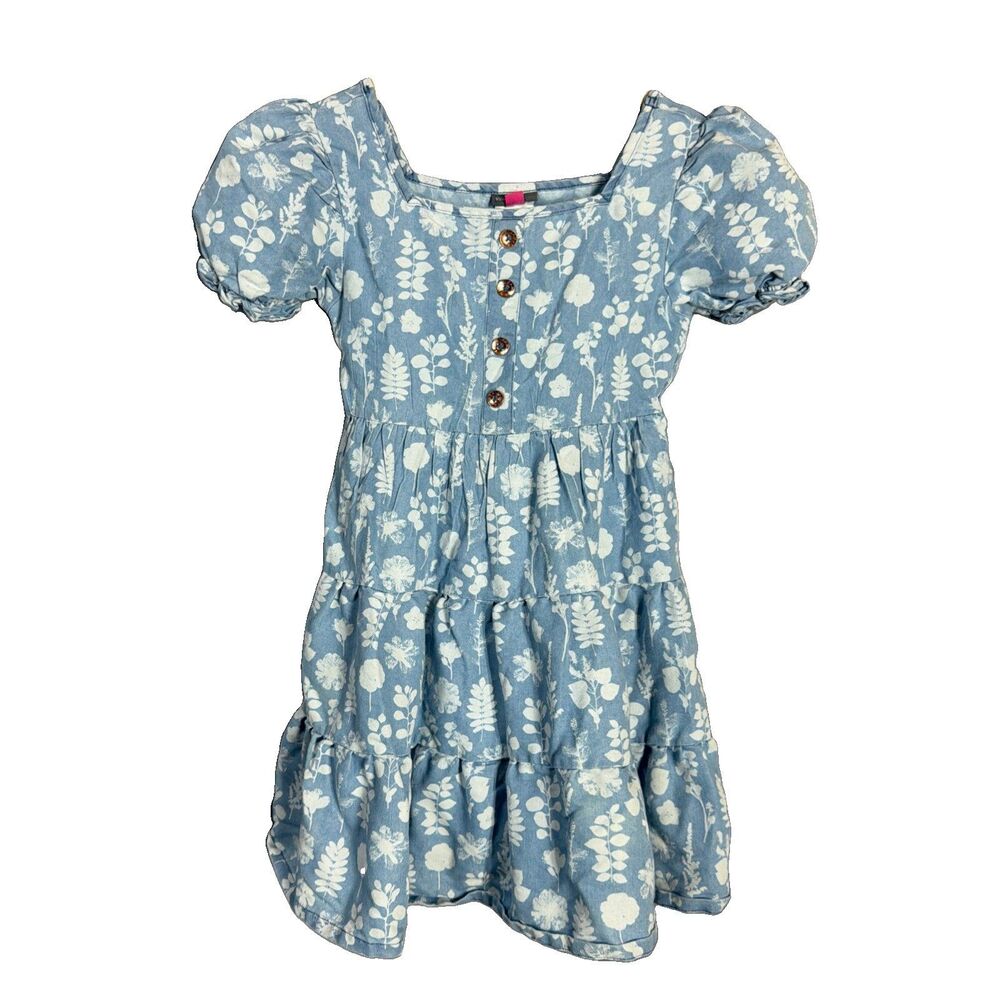 Vince Camuto Girl's Size 12 Blue w/ Flowers Puff Sleeves Dress Buttons Princess